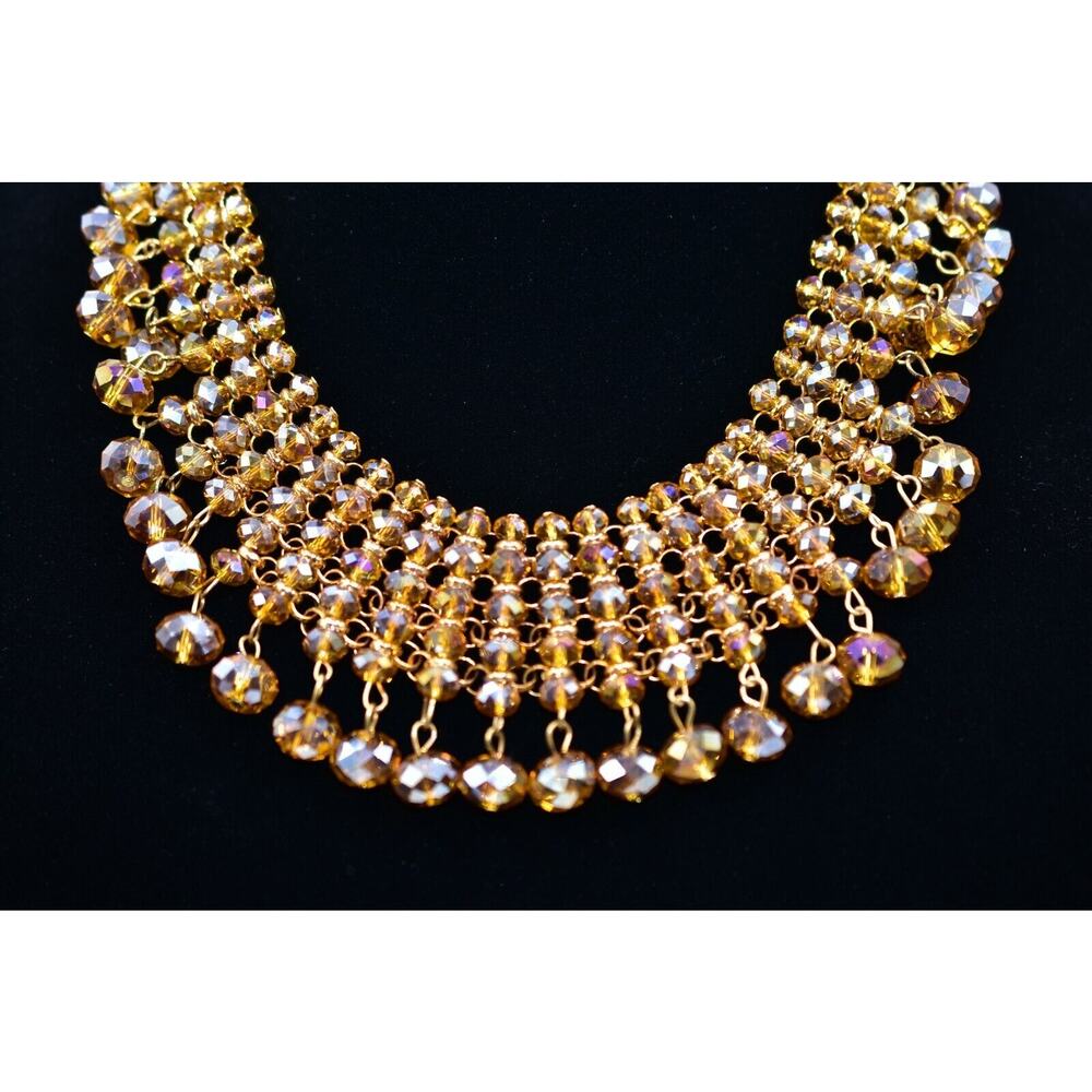 Vintage Crystal Collar Necklace Layered Citrine Aurora Borealis Shiny Bin3
